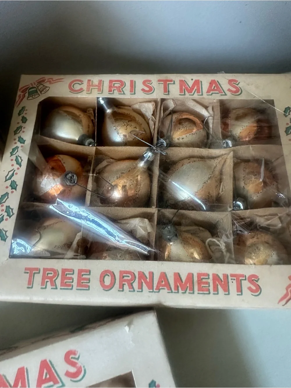 Antique Poland glass Christmas ornaments with boxes lot of 3 boxes